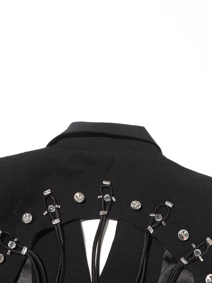 Patchwork Diamonds Backless Blazer For Women Notched Collar Long Sleeve Spliced Button Chic Blazers Female Style