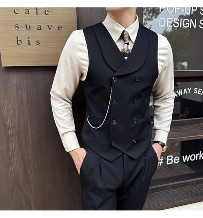 ( Vest + Pants) Men Luxury Double Breasted Design Suit Vest 2 pieces Formal Groom Wedding Dress Vest Set Fashion Club Clothing