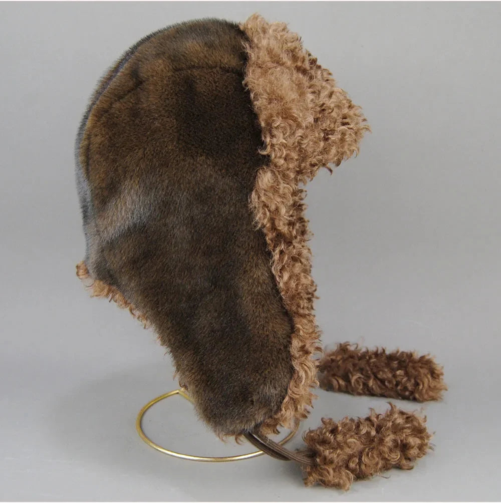 Real Fur Wool Hat Unisex New Winter Warm Bomber Russian Ushanka Hats With Ear Flaps Cow Leather Thick Snow Earflaps Baseball Cap