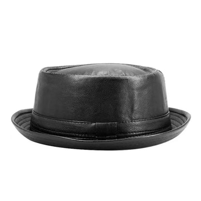 Men and Women Black Leather Fedora Hat Vintage Style Jazz Hat for Autumn & Winter Fashion, Handmade Trilby Hat