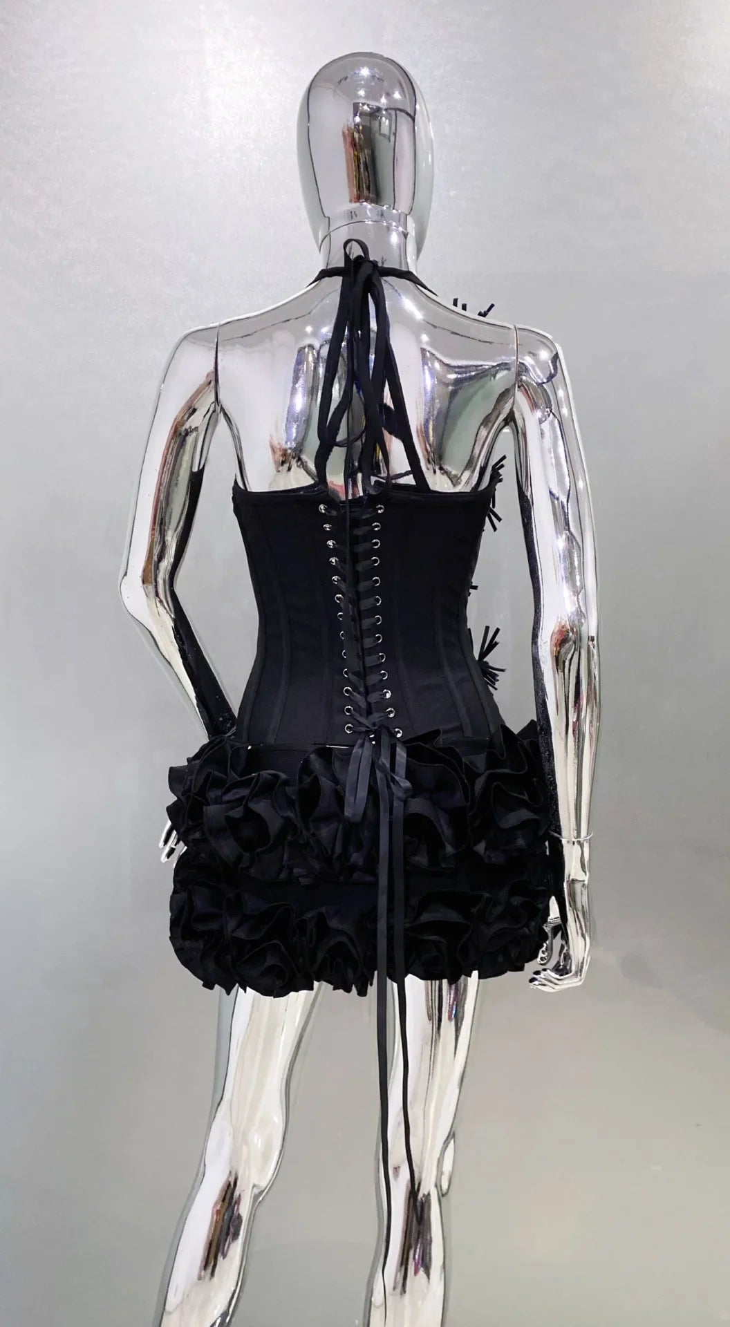 Halter Sleeveless Style Corset Mini Dress with Unique Embellishments for a Special Night Out Evening Gown