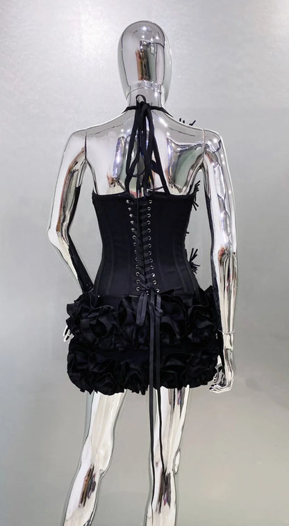 Halter Sleeveless Style Corset Mini Dress with Unique Embellishments for a Special Night Out Evening Gown