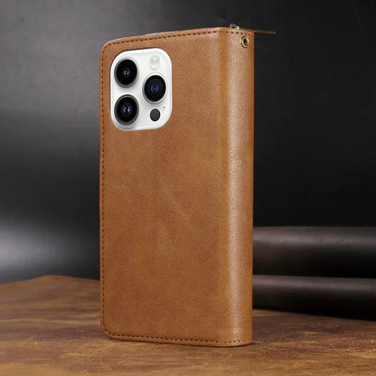 Double Layer Zipper Wallet Case with 9 Card Slots for iPhone 16 16E Pro Max 15 14 Plus13 12 Pro Max PU Leather Flip Cover