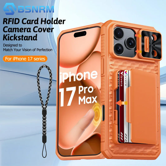 For iPhone 17 Pro Max Case,Wallet - Full Body Protective with Card Holder (4 Cards) Camera Cover & Kickstand-Orange