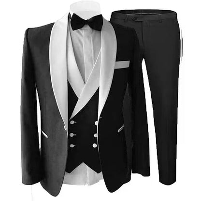 3 Piece Suits for Men Slim Fit Groom Wedding Tuxedos Shawl Lapel Jacket Business Formal Party Blazer Vest Pants Costume Homme
