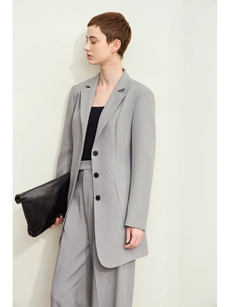 Minimalism 2024 Autumn Jackets for Women New Stand Collar Slim Female Vintage Quality Shoulder Pad Tailored Coat 12443066
