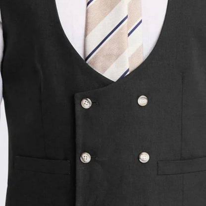 Men Vest White Solid Double Button V Neck Waistcoat For Wedding Party Banquet Business Office Work Daily Casual Men Suit Vest
