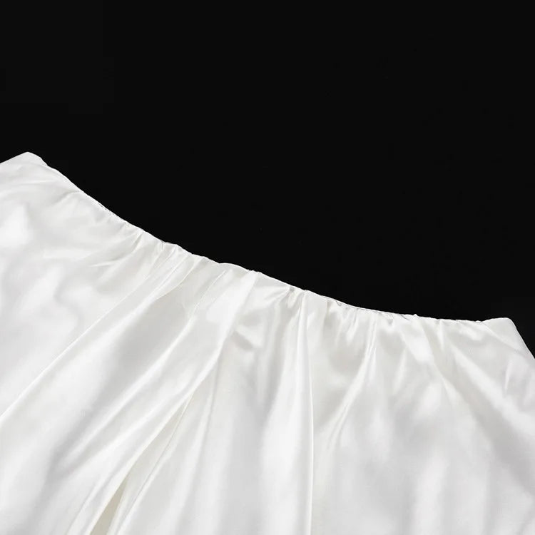Elegant Female Casual Satin Mini Skirt Women Korean Fashion High Waist A-line Vintage White Balloon Skirt