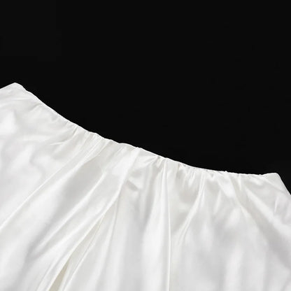 Elegant Female Casual Satin Mini Skirt Women Korean Fashion High Waist A-line Vintage White Balloon Skirt
