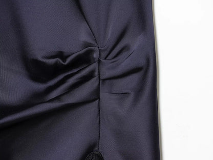 Satin dresses women's clothing fashion back zip hem lace patchwork slit sexy nightclub mini dress chic French Evening