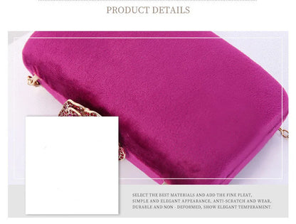 Diamonds Flower Velvet Evening Bag Women New Elegant Chain Banquet Dress Clutch Bag Ladies Wedding Dinner Party Box Small Purses