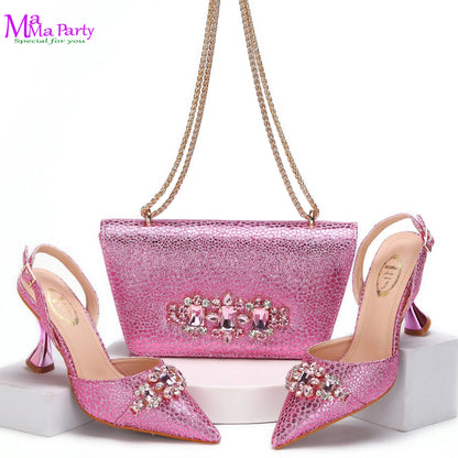 Wine Fashion Leisure Style 2025 New Coming Nigerian Women Shoes Matching Bag Set Pointed Toe High Quality  For Wedding Party