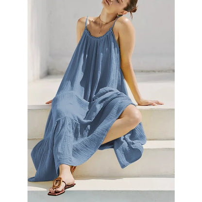 Muslin 100% Cotton Summer Dress Woman 2026 Trendy Sexy Sleeveless Ruched Long Maxi Party Dresses Chic Sundress