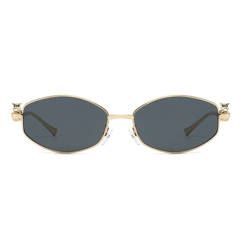 Punk Women's Retro Metal Frame Sunglasses Leopard Head Decor UV400 Shades Fashion Gradient Sun Glasses for Street & Vacation