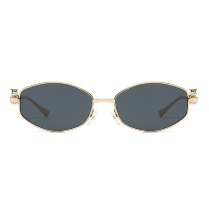Punk Women's Retro Metal Frame Sunglasses Leopard Head Decor UV400 Shades Fashion Gradient Sun Glasses for Street & Vacation