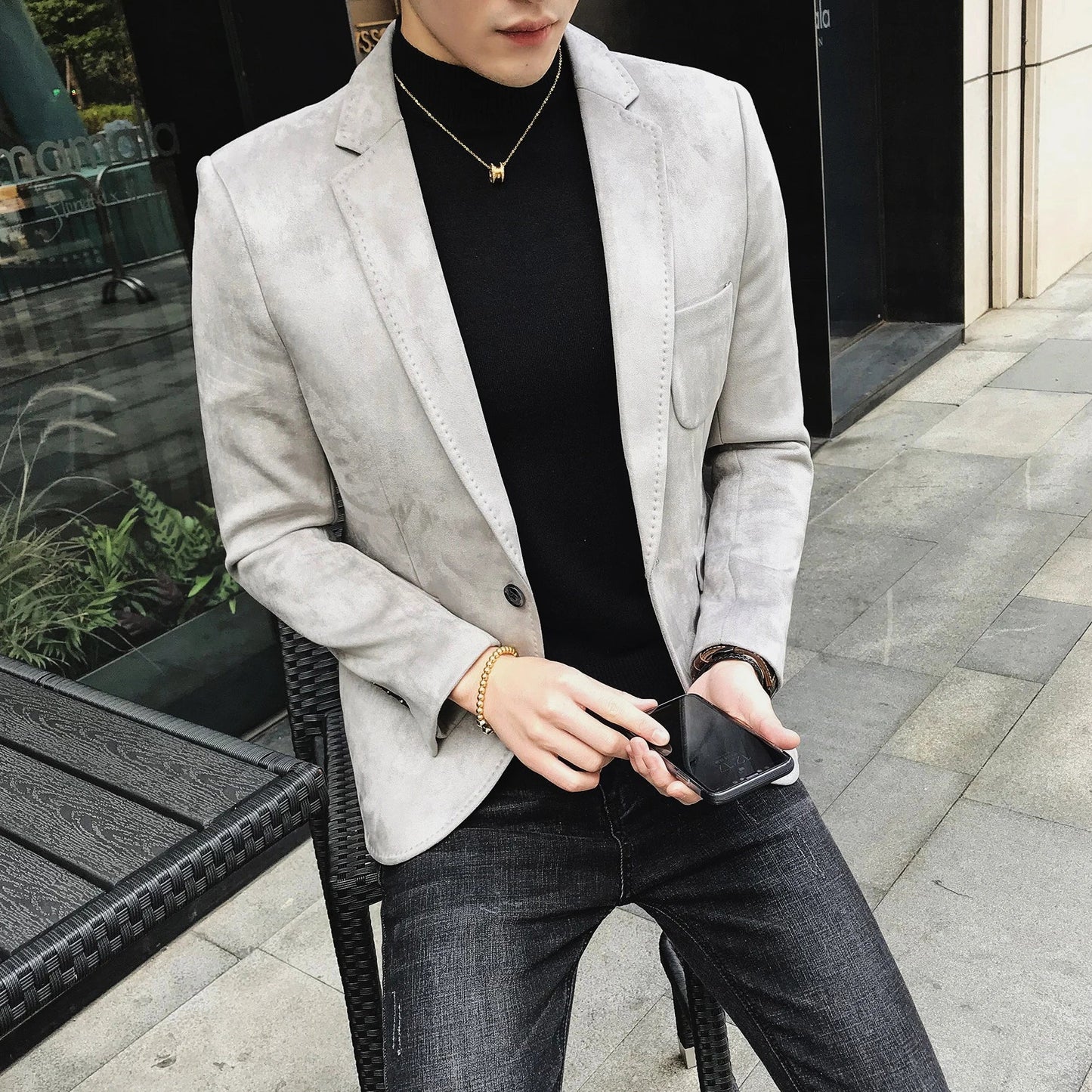 Blazer Hombre Men's Casual Slim Fit Deerskin Velvet Suit Jacket High-quality Korean Luxury Formal Solid Color Suit 6 Colors