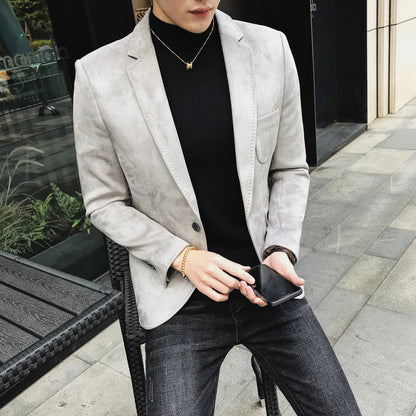 Blazer Hombre Men's Casual Slim Fit Deerskin Velvet Suit Jacket High-quality Korean Luxury Formal Solid Color Suit 6 Colors