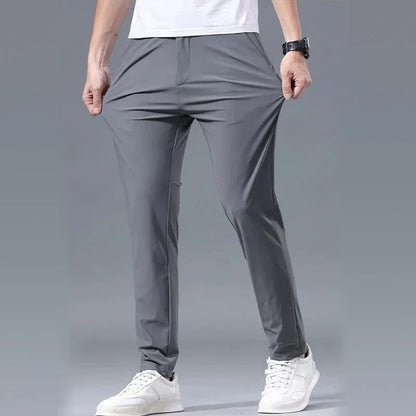 Summer Ultra-thin Men's Casual Pants High Elastic Quick-drying Ice Silk Slim Straight Business Formal Solid Color Trousers