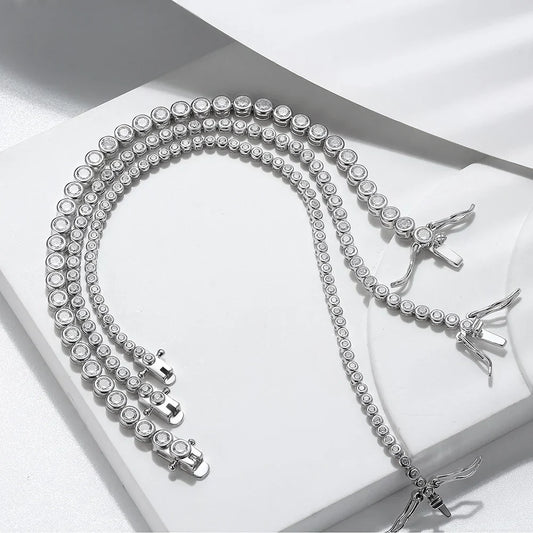 Bracelet Tennis Brillant Argent Sterling 925 Zircon Cubique Transparent 1.5/2/3mm pour Femmes Bracelet Chaîne de Luxe Bijoux SB143