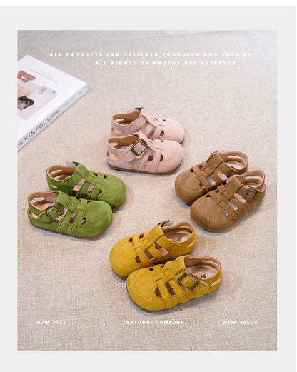 Kids Suede Sandals for Girls Anti-slippery Sole Toddler Roman Shoes with Pastel Colors Princess Beach Garden Shoes Barefoot Ins