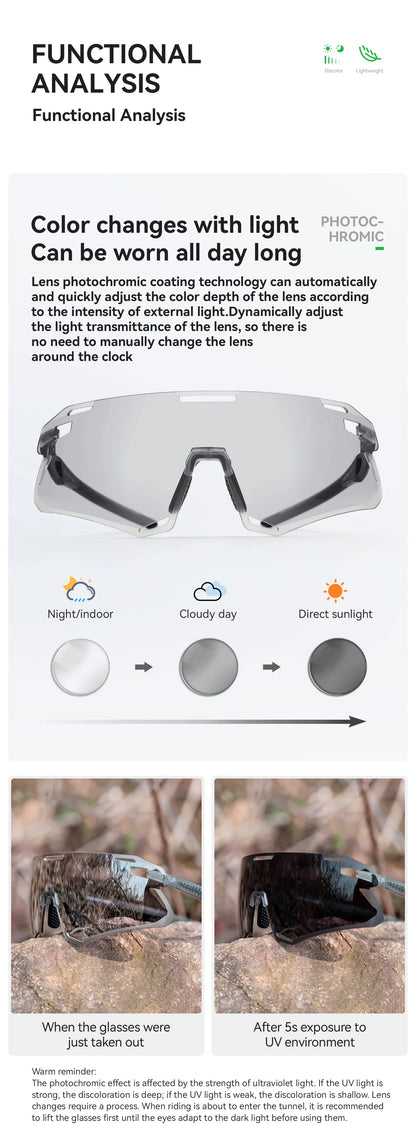Photochromic Glasses MTB Road Bike Cycling Sunglasses UV400 Protection Outdoor Riding Sports Bicycle Goggles Eyewear