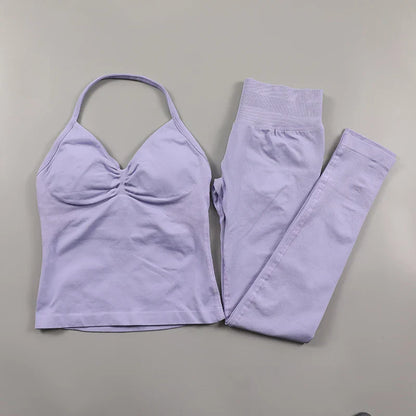 Yoga Longline Strappy Top Leggings Set Women's Backless Camisole Built-In bra Vest High-Waisted Hip Lift Gym Shorts Sports Set