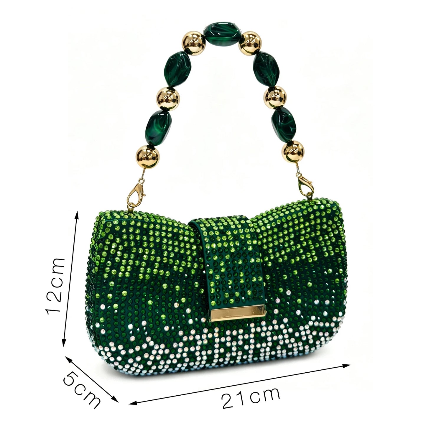 Emerald Green Rhinestone Heels & Bag Set Crystal Slingback Pumps with Matching Handbag for Wedding Party