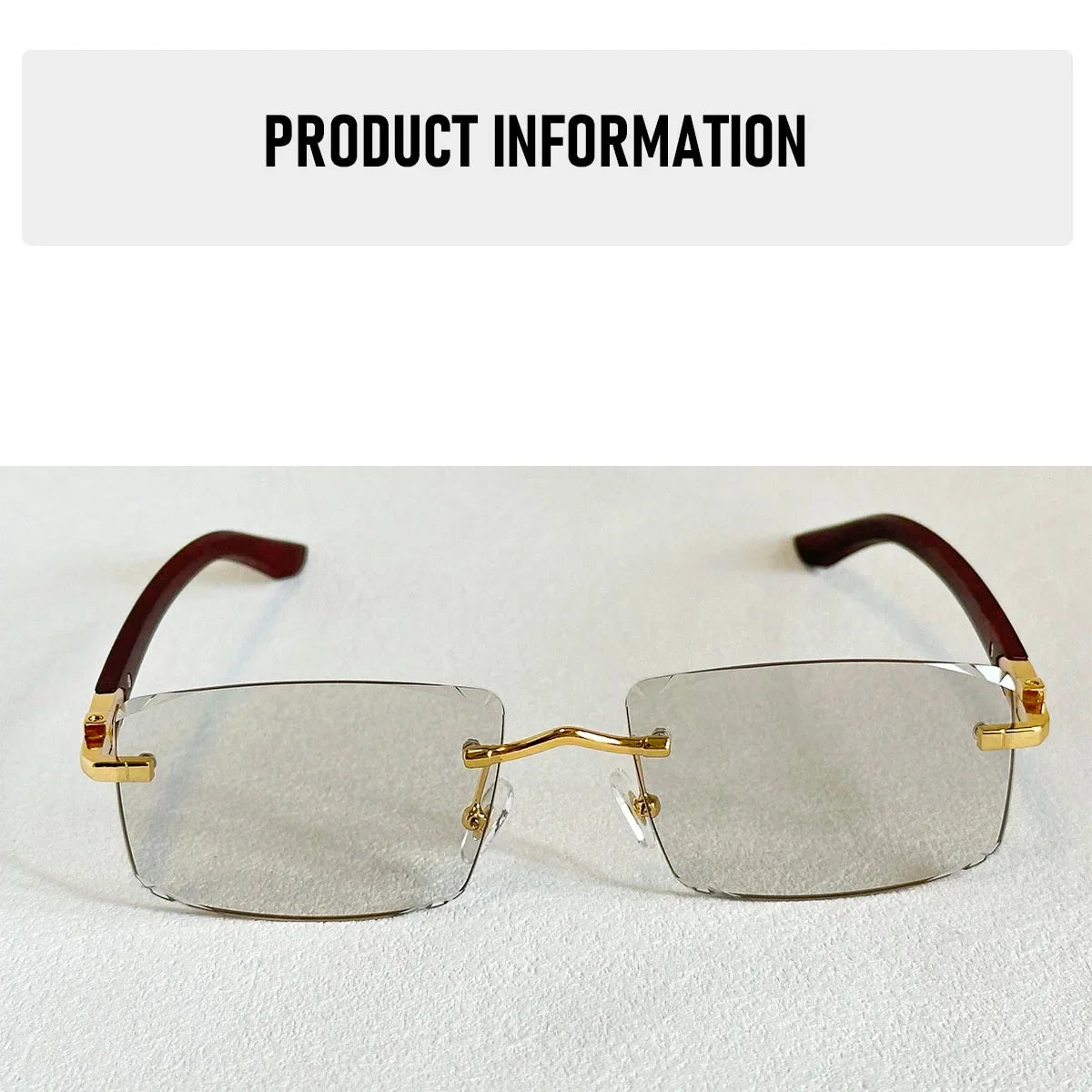 Photochromic Sunglasses Women Change Colour Rimless Sunglass Men Square Fashion Glasses UV400 Protection Wooden Shades Gafas