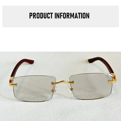 Photochromic Sunglasses Women Change Colour Rimless Sunglass Men Square Fashion Glasses UV400 Protection Wooden Shades Gafas
