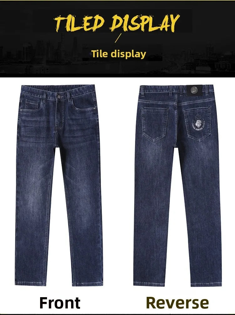 2026 Four Seasons Fashion Brand Straight Leg Jeans Men Business Casual Loose Stretch Long Pants Trousers
