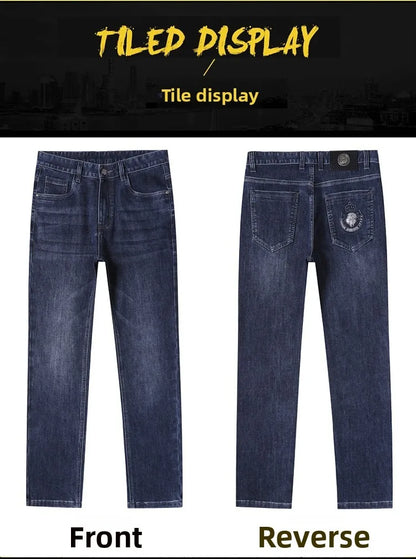 2026 Four Seasons Fashion Brand Straight Leg Jeans Men Business Casual Loose Stretch Long Pants Trousers