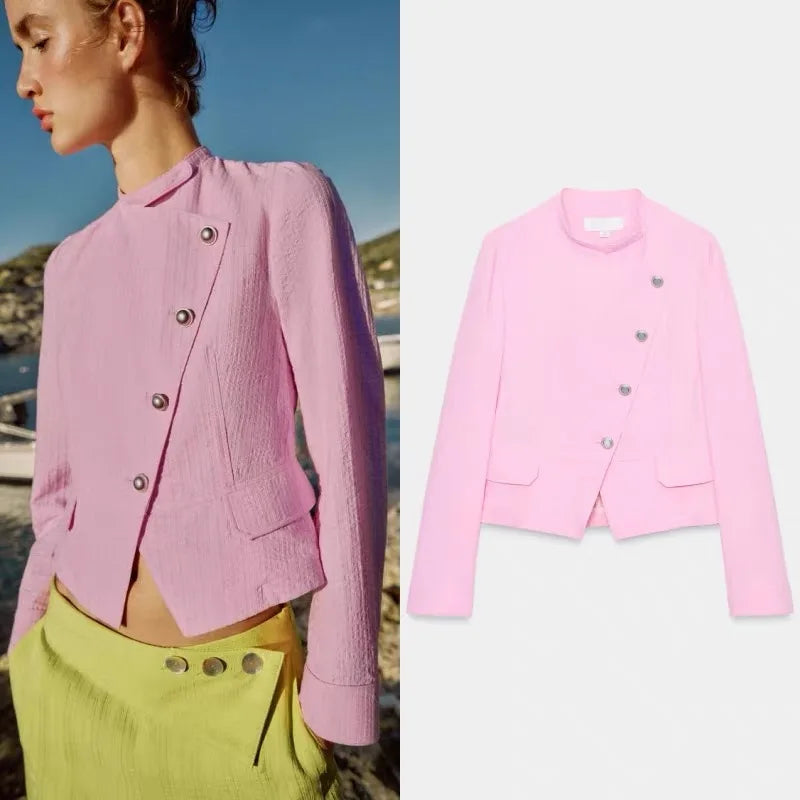 Spring Summer New Arrival Women's Fashion Pure Cotton Double Buttoned Suit Jacket ZR Style Short Sleeve Long Sleeve Regular Fit