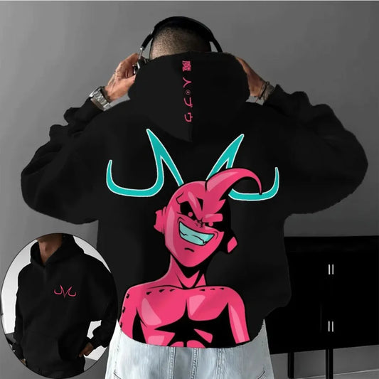Dragon Ball Men's Hoodie Sweater Majin Buu Japan Anime Summer Boys Children's Y2k Harajuku Long Sleeve Top Parent-Child Clothing