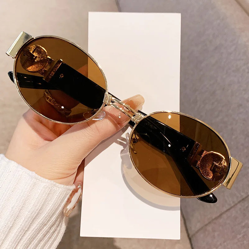 New Vintage Oval Sunglasses Metal Frame Women's Luxury Designery Sun Glasses Shades for Men Oculos UV400  Gafas De Sol Mujer
