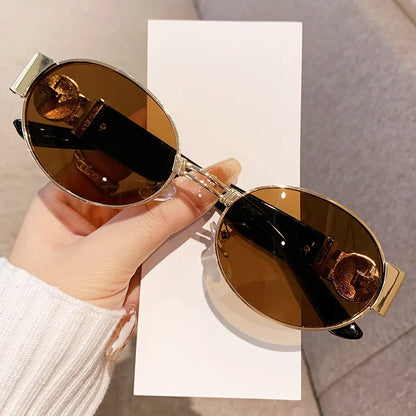 New Vintage Oval Sunglasses Metal Frame Women's Luxury Designery Sun Glasses Shades for Men Oculos UV400  Gafas De Sol Mujer