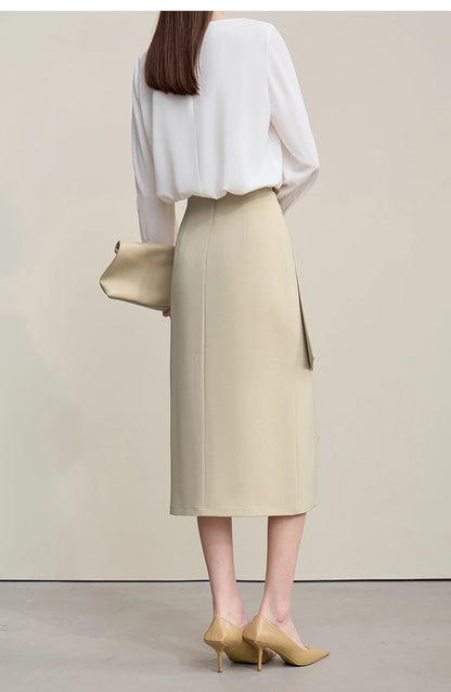 Women's Skirt 2026 Spring New H-Line Elegant Anti-wrinkle Split Skirt Solid Mid-length Versatile Woman Clothes 12621005