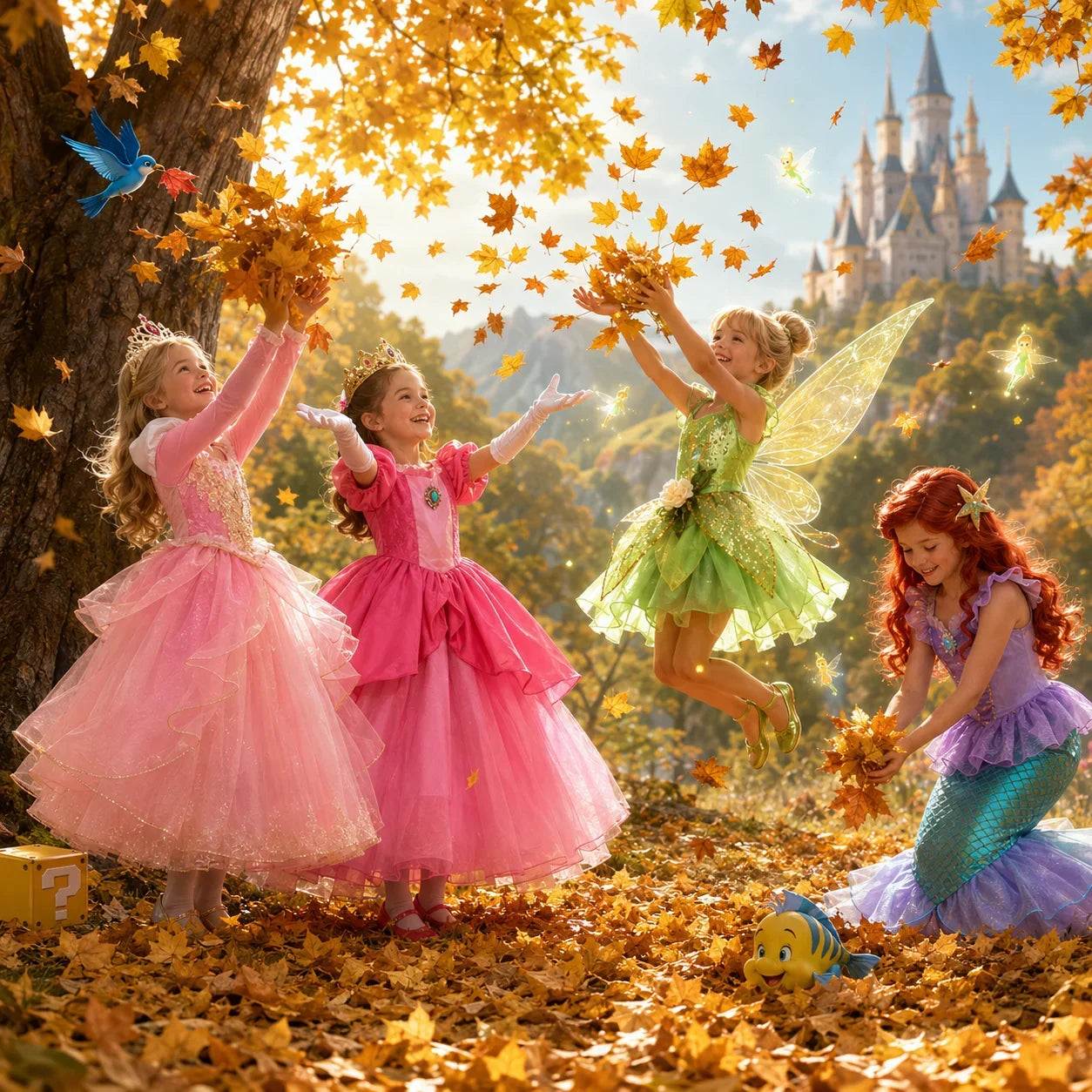 Muababy Princess Dress for Girls Aurora Belle Elsa Jasmine Cosplay Costume Party Halloween Carnival Outfit Kids 2-8Y Vestido