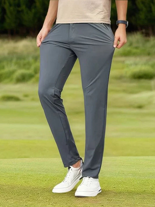 Summer Men's Casual Pants Korean Fashion Light Cool Ice Silk Stretch Golf Pants Slim Fit Suit Pants Male Office Formal Trousers