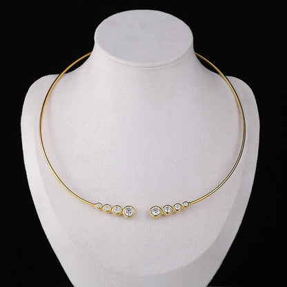 4-Stone Round Bubble Moissanite Diamond Open Choker Necklace S925 Sterling Silver Lab Diamond Cuff Collar Necklace for Women