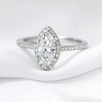 1CT Marquise Cut Certified Moissanite Rings for Women Simulated Diamond Wedding Band S925 Sterling Silver Jewelry