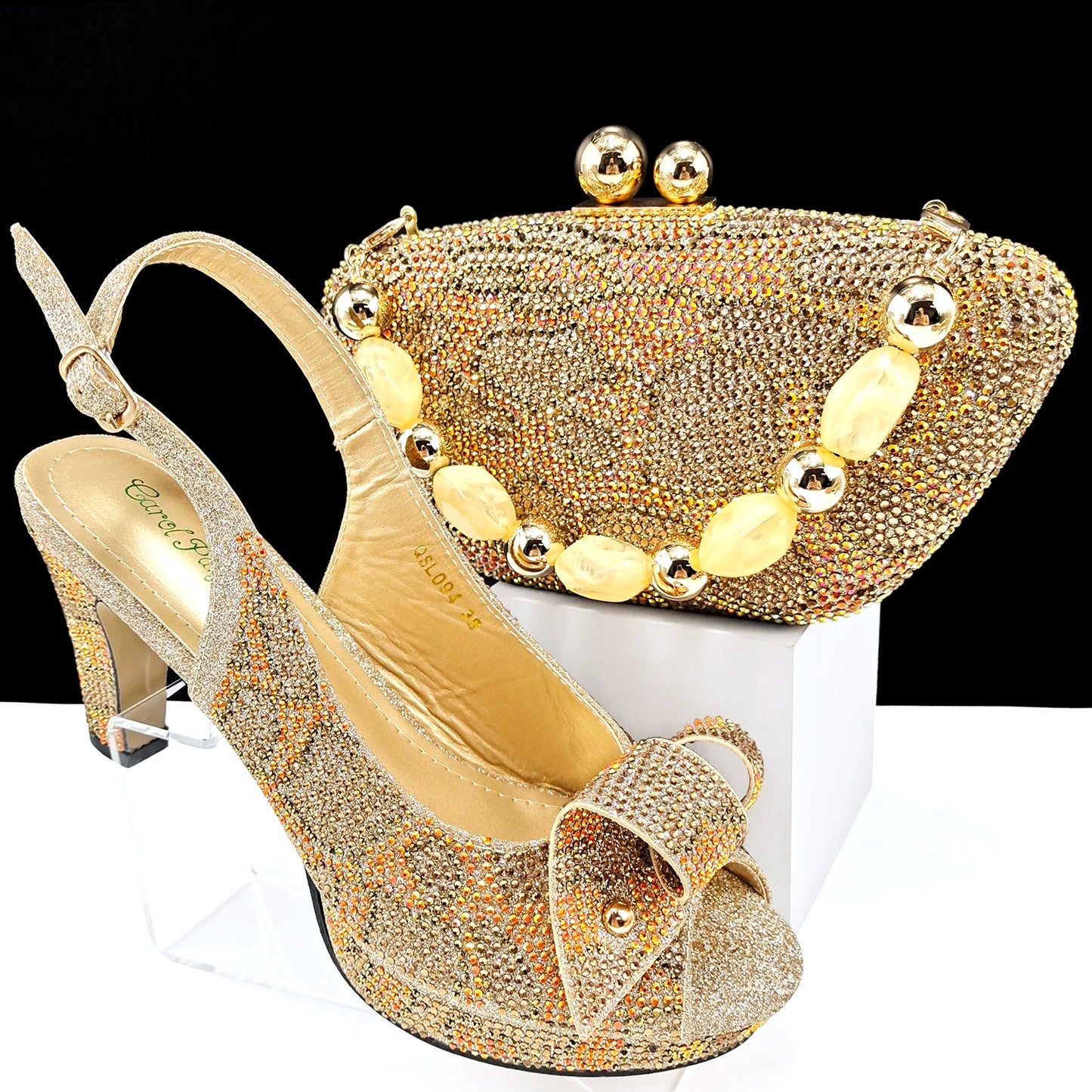 Nigeria Women's Open Toe High Heels Package Set Leopard Colorblocking Hot Rhinestones Fashion Sexy High Heels