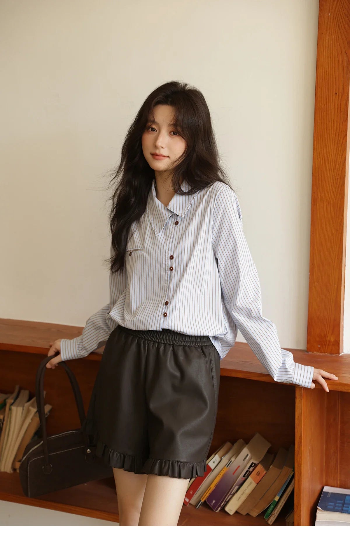 Women's Striped Asymmetric Shirt 2025 Autumn New Arrival Vintage Loose Long Sleeve Tops Commuter Woman Clothes MXE42C2375