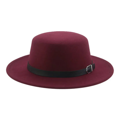 Felted Men Hats Solid Flat Top Belt Band Classic Simple Fedora Hats Khaki Camel Black White Red Casual Formal Dress Winter Hats