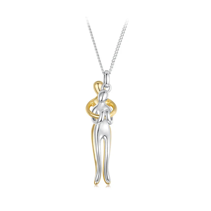 925 Sterling Silver Two-tones Hug Necklace, Detachable Sweet Love Pendant with O-chain for Women Men DIY Couple Necklaces