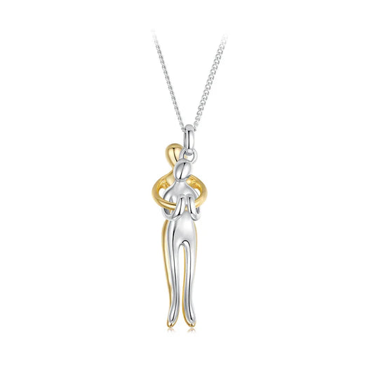 925 Sterling Silver Two-tones Hug Necklace, Detachable Sweet Love Pendant with O-chain for Women Men DIY Couple Necklaces