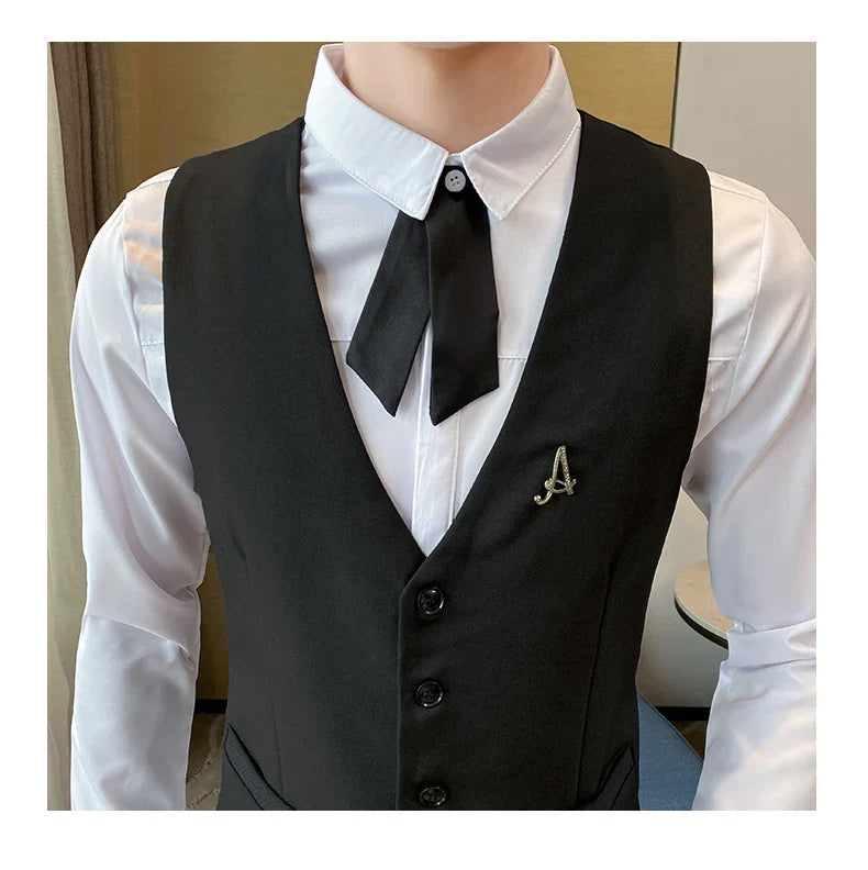 Top Quality Men's Business Casual Slim Vest Fashion Designer Men Classic Solid Color Single Breasted Sleeveless Vest Size 5XL-M