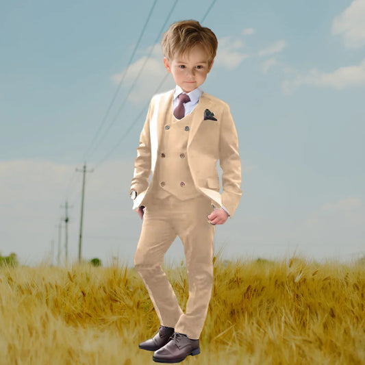 Classic Solid Paisley Suits for Boys 3-Piece Smart Stylish Boy's Tuxedo Formal Outfit For Kids Blazer Vest And Pants For Party