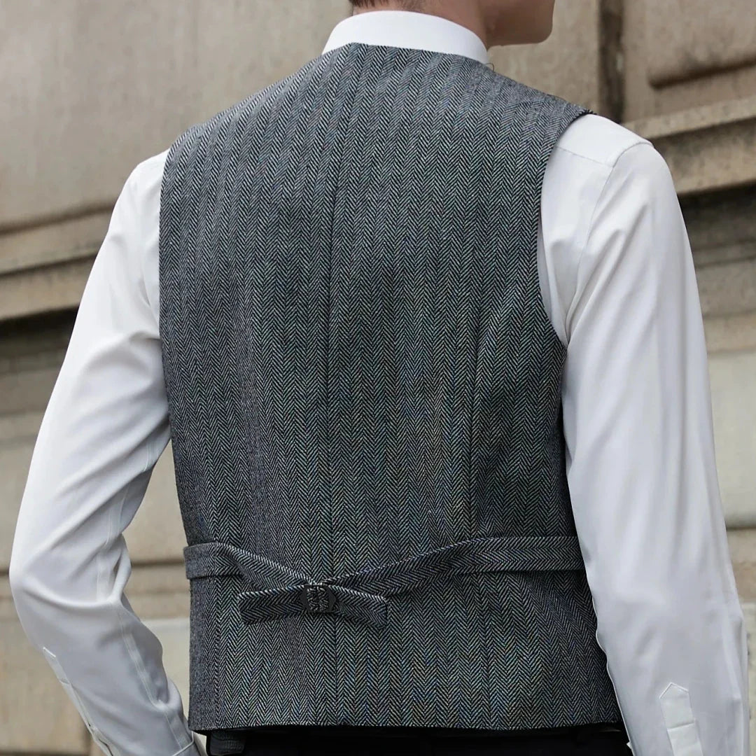 Men Vest Gray Herringbone V Neck Single Button Waistcoat For Wedding Prom Business Casual Formal Daily Office Work Men Suit Vest