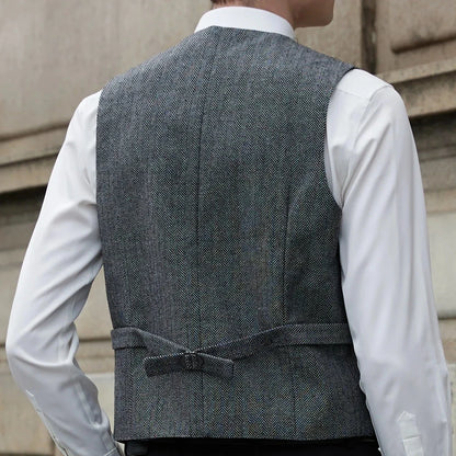 Men Vest Gray Herringbone V Neck Single Button Waistcoat For Wedding Prom Business Casual Formal Daily Office Work Men Suit Vest