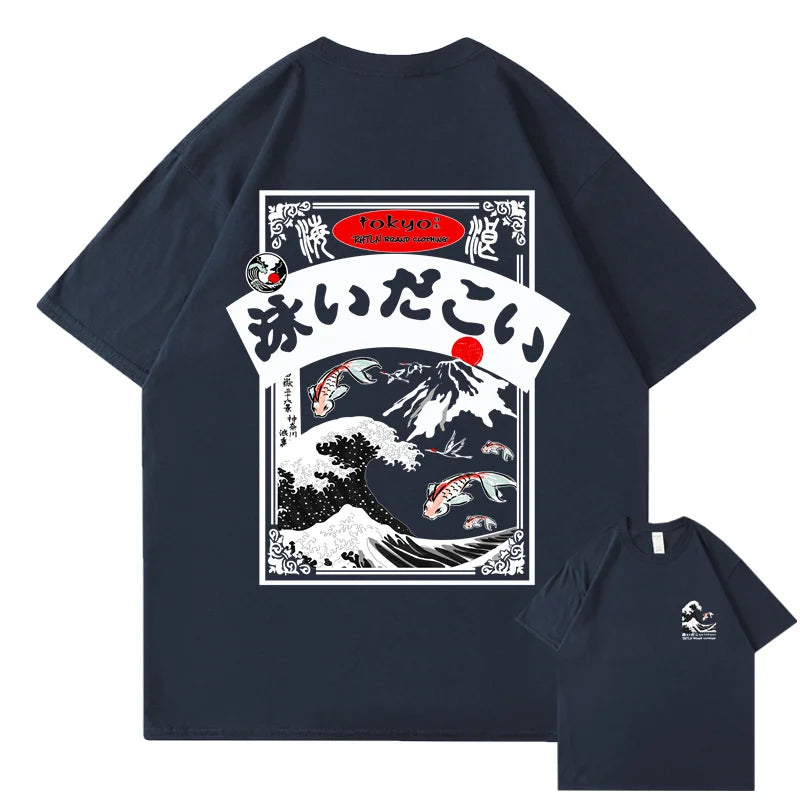 2025 Men's Hip Hop T-shirt Street Wear Harajuku Japan Wave T-shirt Summer Short Sleeve Top T-shirt Cotton Printed T-shirt Men's